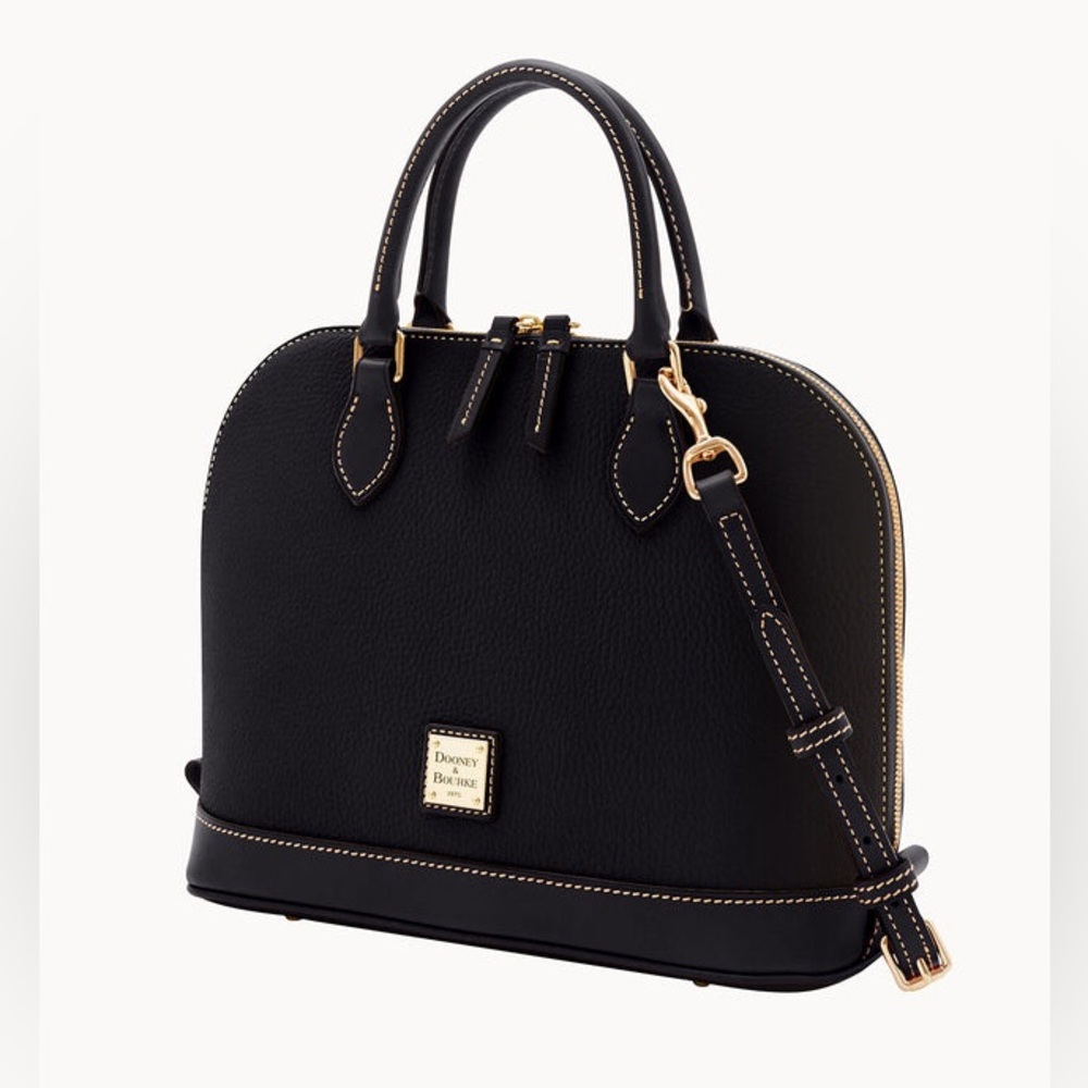Dooney & Bourke Saffiano Leather Dome Satchel Crossbody Black Gold